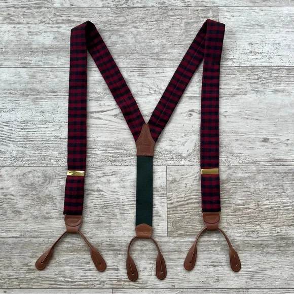 Vintage RARE MENS Polo Ralph Lauren Green Red Black Suspenders Braces Brass